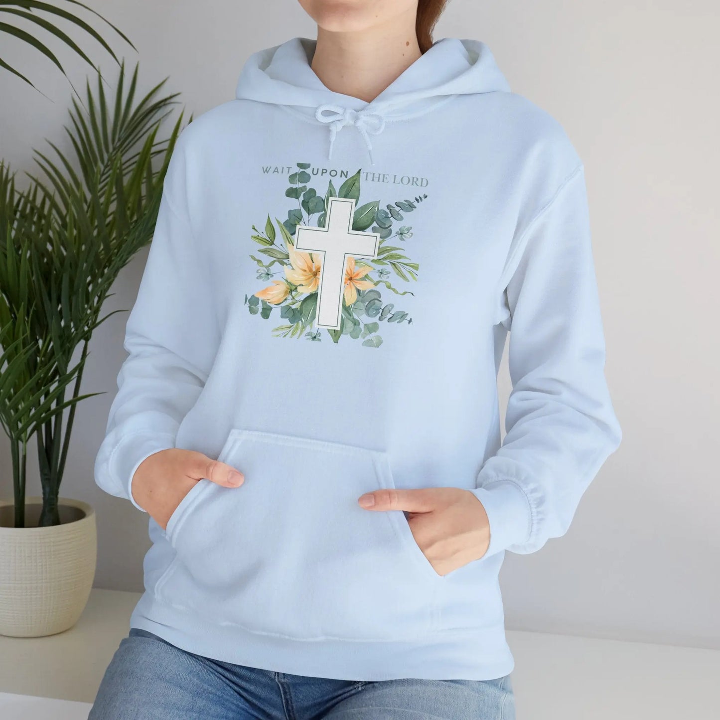 Believer Apparel, Wait Upon The Lord, Floral Cross Hoodie, Believer Sweatshirt, Gender Neutral Hoodie Product vendor
