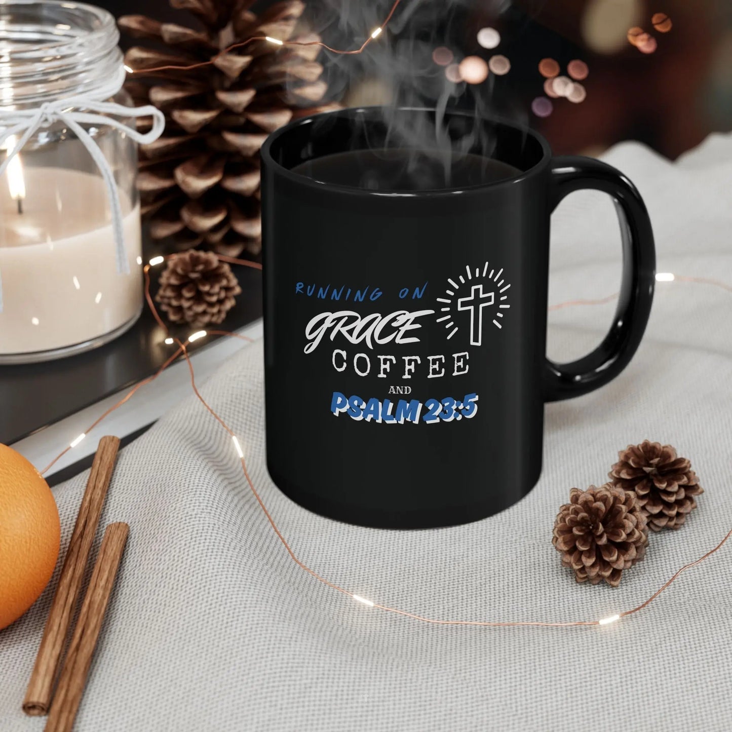 Running on Coffee, Grace and Psalm 23:5 Coffee Mug Product vendor