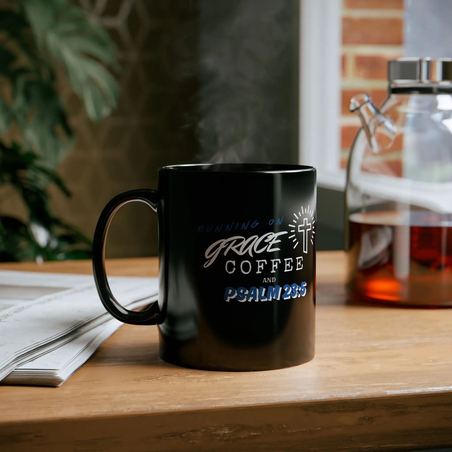 Running on Coffee, Grace and Psalm 23:5 Coffee Mug Product vendor