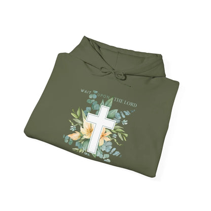 Believer Apparel, Wait Upon The Lord, Floral Cross Hoodie, Believer Sweatshirt, Gender Neutral Hoodie Product vendor