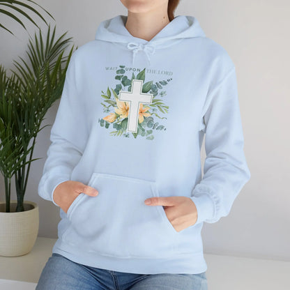 Believer Apparel, Wait Upon The Lord, Floral Cross Hoodie, Believer Sweatshirt, Gender Neutral Hoodie Product vendor
