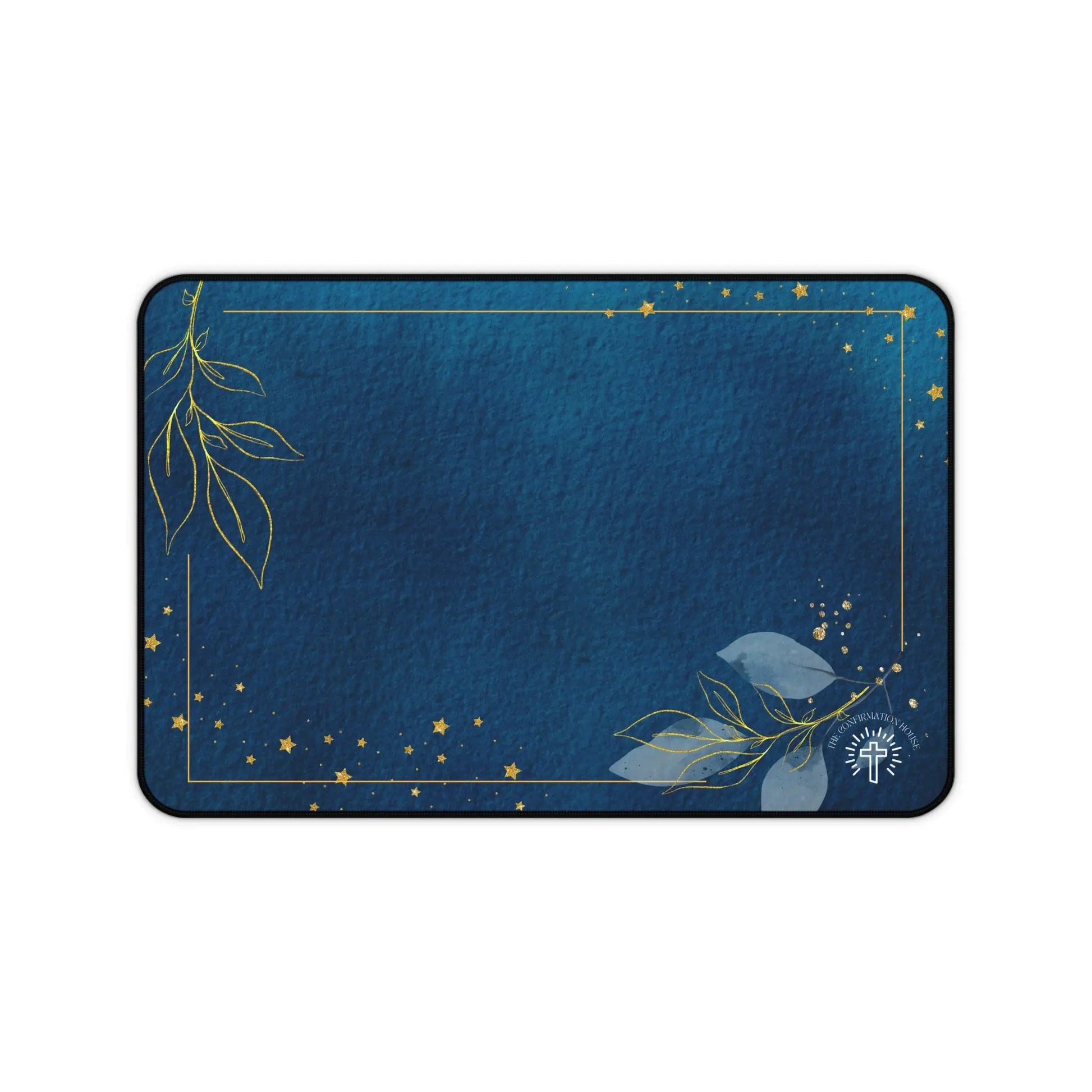 Blue Gold Floral Desk Mat — Elegant Midnight Office Mouse Pad Product vendor