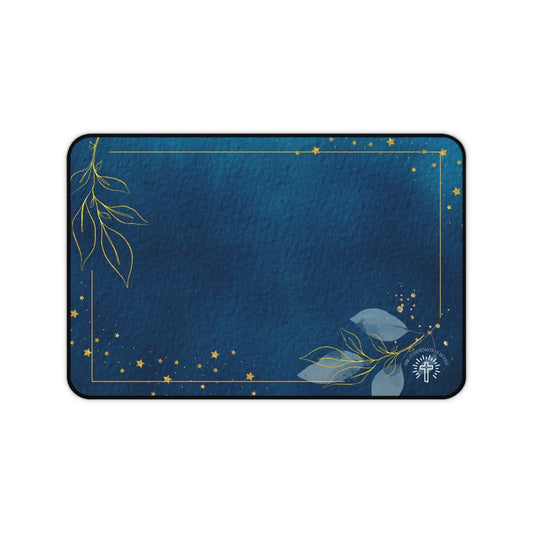 Blue Gold Floral Desk Mat — Elegant Midnight Office Mouse Pad Product vendor
