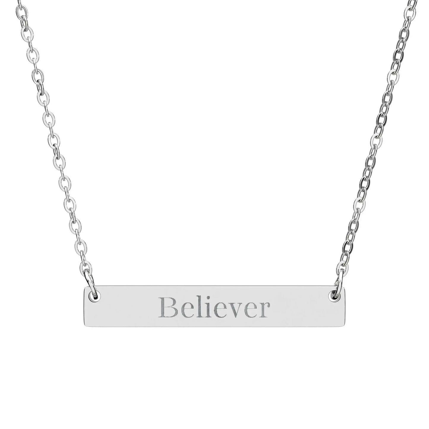 Engraved "Believer" Horizontal Bar Necklace — Personalized Silver Inspirational Jewelry Product vendor