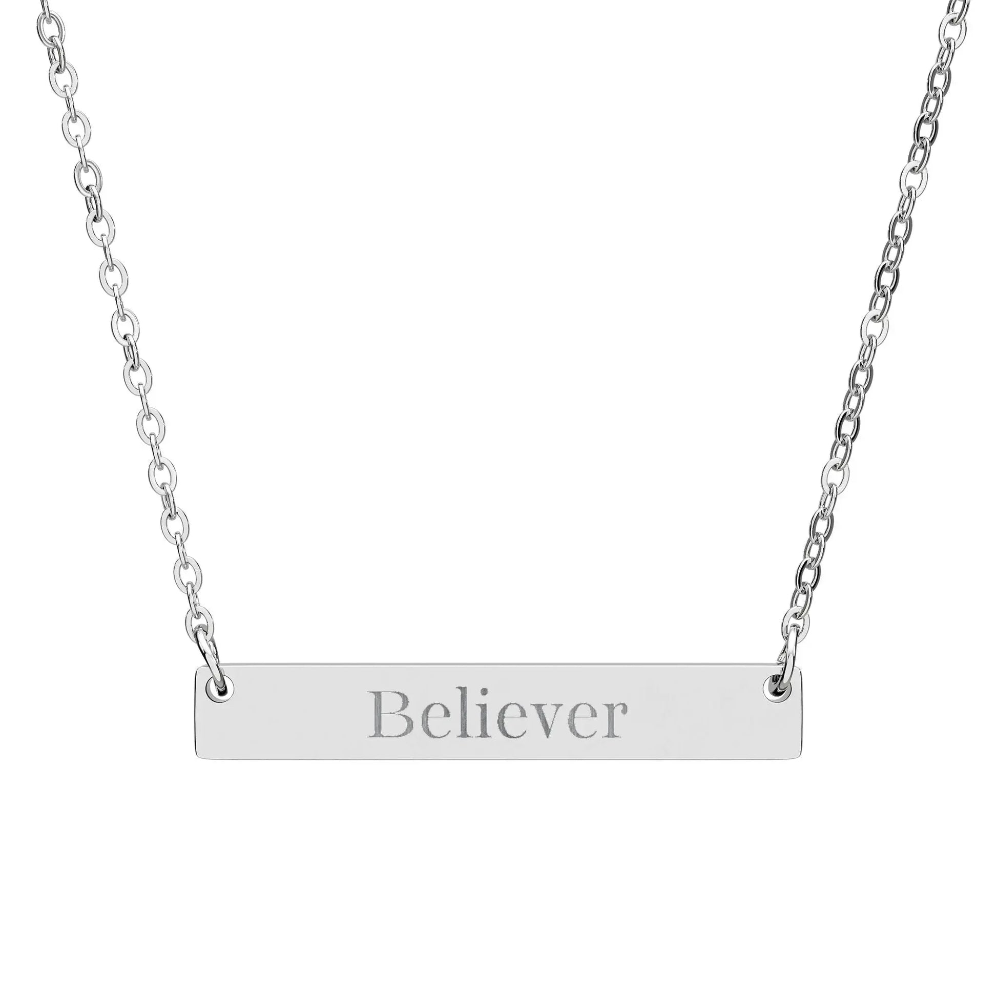 Engraved "Believer" Horizontal Bar Necklace — Personalized Silver Inspirational Jewelry Product vendor