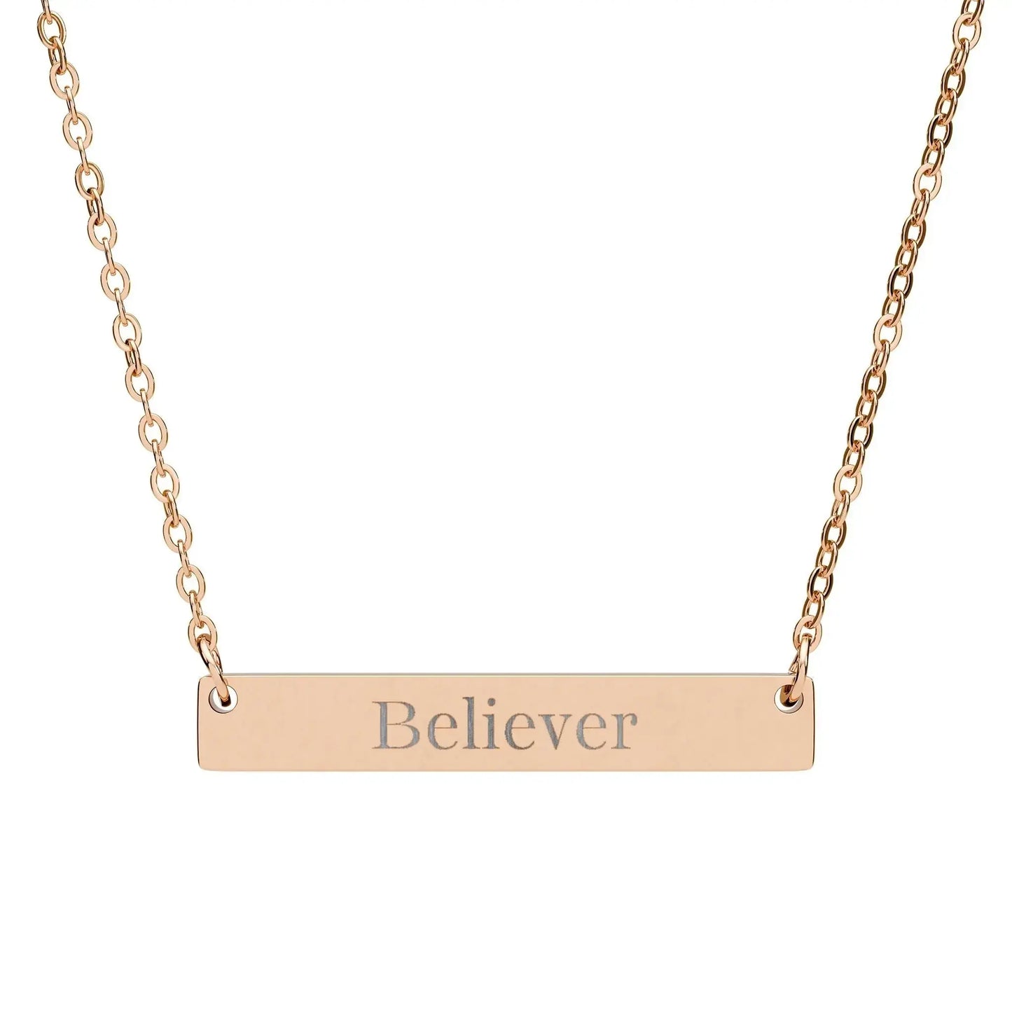 Engraved "Believer" Horizontal Bar Necklace — Personalized Silver Inspirational Jewelry Product vendor