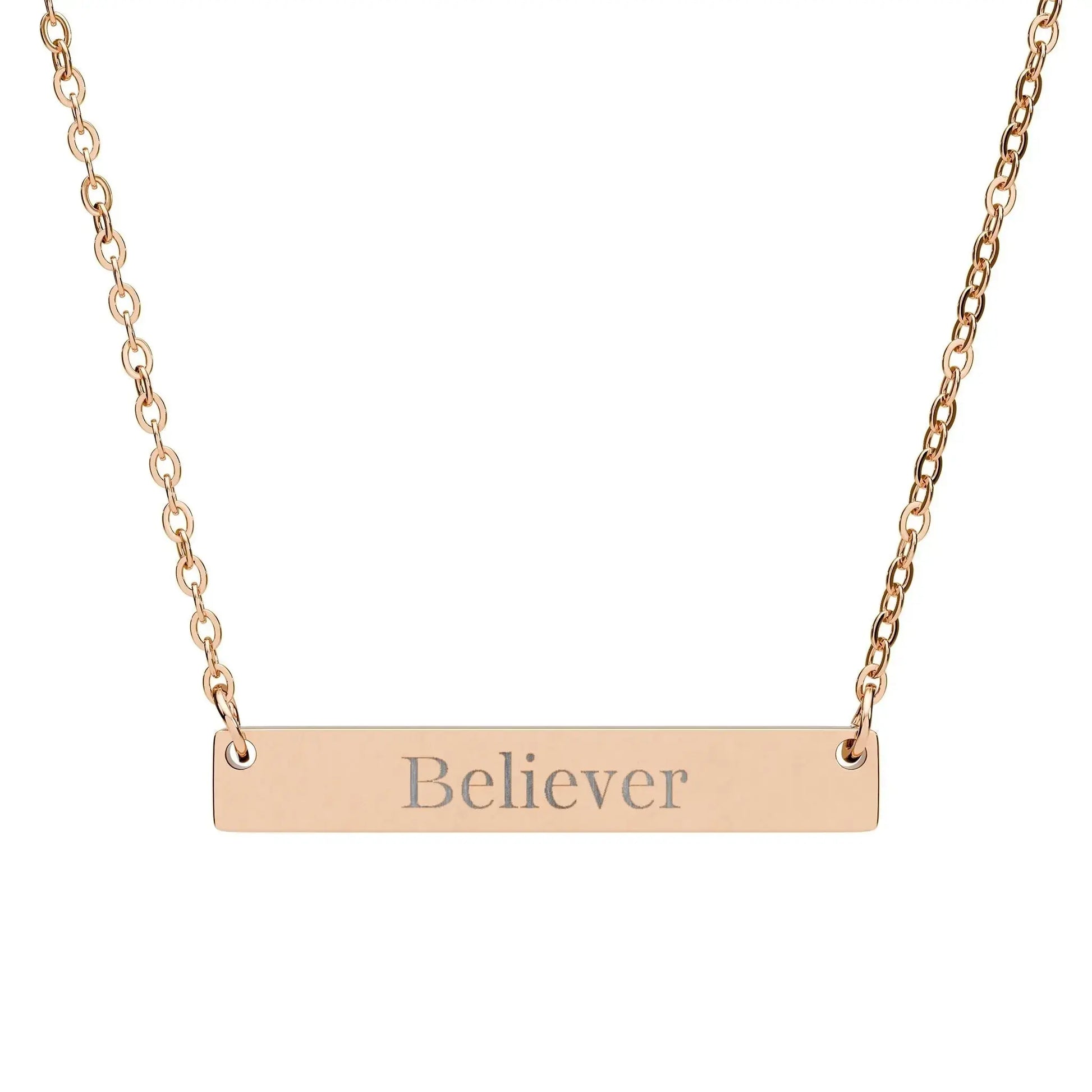 Engraved "Believer" Horizontal Bar Necklace — Personalized Silver Inspirational Jewelry Product vendor