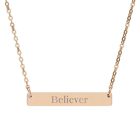 Engraved "Believer" Horizontal Bar Necklace — Personalized Silver Inspirational Jewelry Product vendor