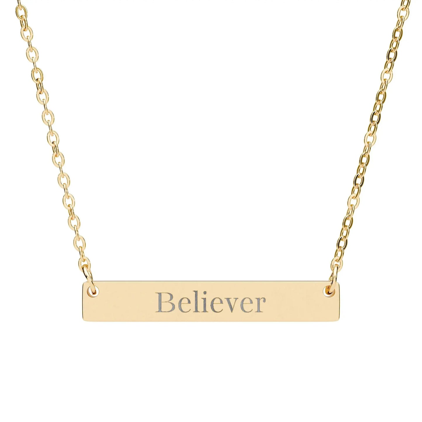 Engraved "Believer" Horizontal Bar Necklace — Personalized Silver Inspirational Jewelry Product vendor