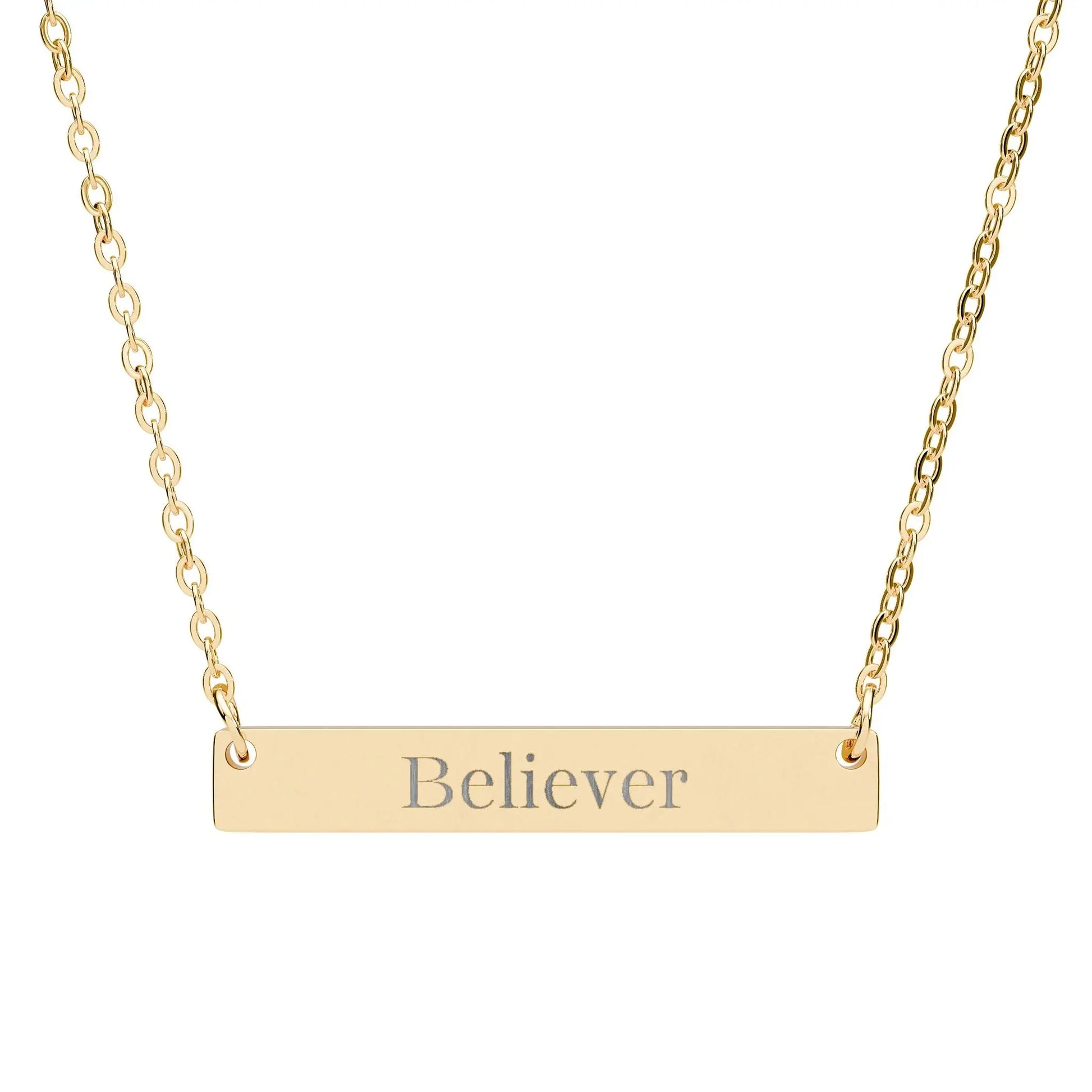 Engraved "Believer" Horizontal Bar Necklace — Personalized Silver Inspirational Jewelry Product vendor