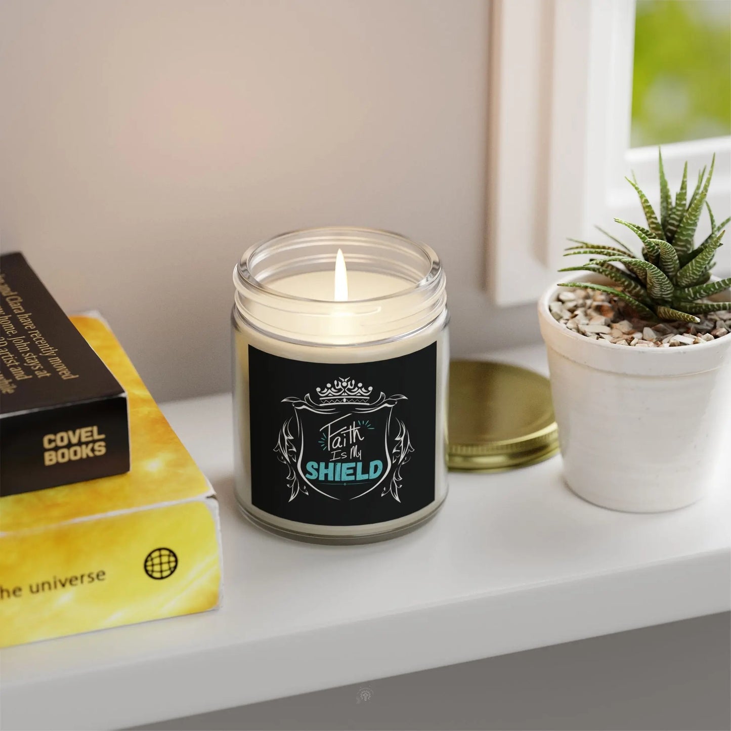 Scented Candles, Faith is my Shield Candle, Coconut Apricot Wax, Christian Decor, Christian Gifts, Inspirational Gift, Hand Poured Product vendor